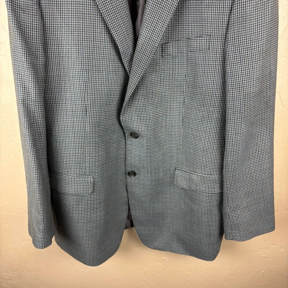 Lauren Ralph Lauren Men's Gray Blue Houndstooth Checkered Blazer Sports Coat 46L
